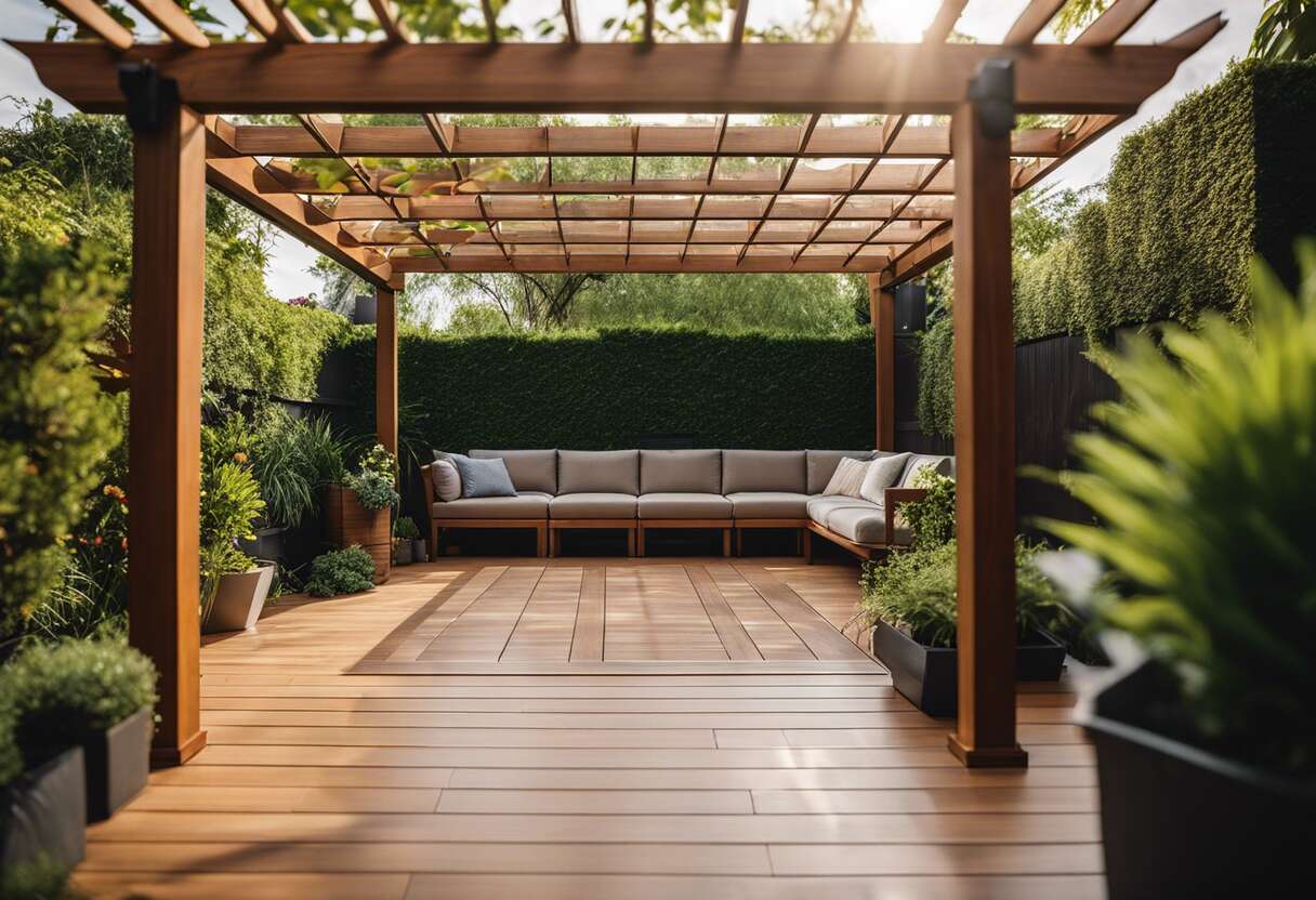 Le charme du bois : opter pour un plancher en bois sous la pergola